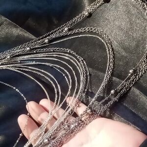 20 layers waterfall. Long blackened & lots of layers necklace metallic beaded